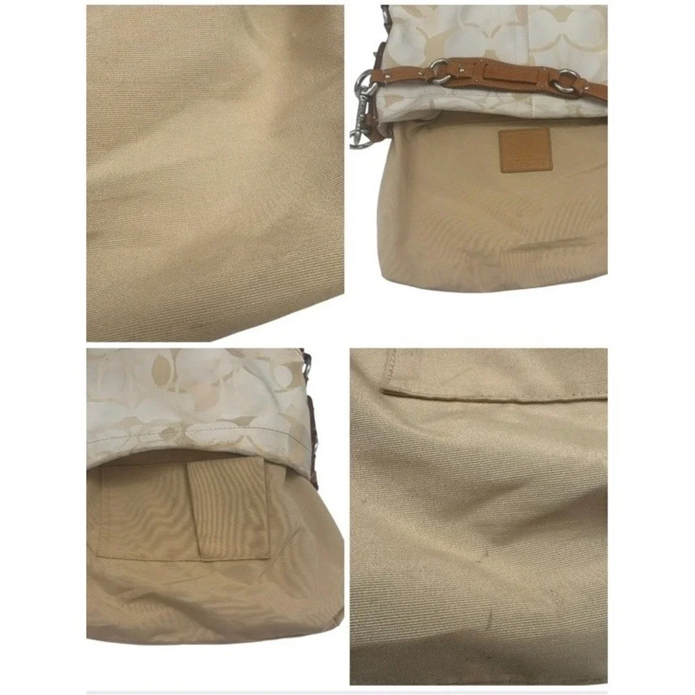 Vintage Coach Carly Hobo Bag Cream Tan Optic Signature Jacquard Canvas Y2K 11962